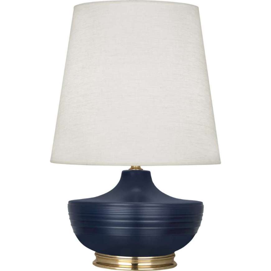 Picture of MATTE MIDNIGHT BLUE MICHAEL BERMAN NOLAN TABLE LAMP IN MATTE MIDNIGHT BLUE GLAZED CERAMIC AND MODERN BRASS ACCENTS MMB24