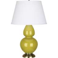 Picture of CITRON DOUBLE GOURD TABLE LAMP IN CITRON GLAZED CERAMIC WITH ANTIQUE BRASS FINISHED ACCENTS CI20X