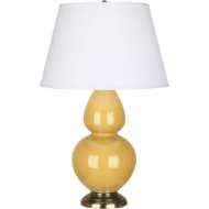 Picture of SUNSET DOUBLE GOURD TABLE LAMP IN SUNSET YELLOW GLAZED CERAMIC WITH ANTIQUE BRASS FINISHED ACCENTS SU20X