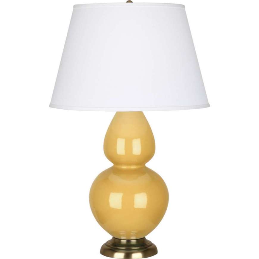 Picture of SUNSET DOUBLE GOURD TABLE LAMP IN SUNSET YELLOW GLAZED CERAMIC WITH ANTIQUE BRASS FINISHED ACCENTS SU20X