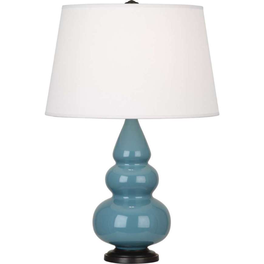 Picture of STEEL BLUE SMALL TRIPLE GOURD ACCENT LAMP IN STEEL BLUE GLAZED CERAMIC WITH DEEP PATINA BRONZE FINISHED ACCENTS OB31X