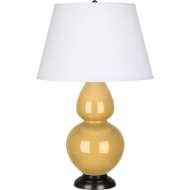 Picture of SUNSET DOUBLE GOURD TABLE LAMP IN SUNSET YELLOW GLAZED CERAMIC WITH DEEP PATINA BRONZE FINISHED ACCENTS SU21X