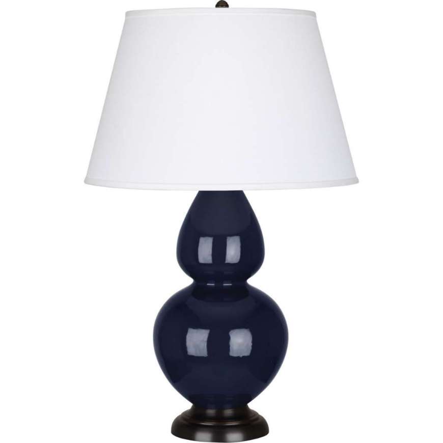 Picture of MIDNIGHT DOUBLE GOURD TABLE LAMP IN MIDNIGHT BLUE GLAZED CERAMIC WITH DEEP PATINA BRONZE FINISHED ACCENTS MB21X