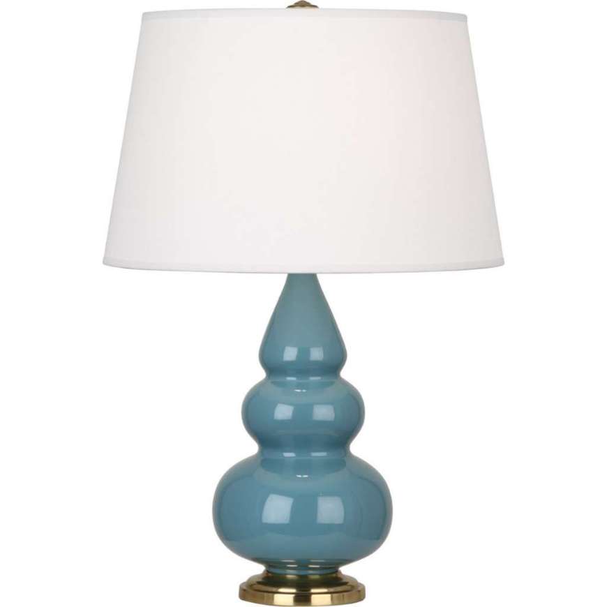 Picture of STEEL BLUE SMALL TRIPLE GOURD ACCENT LAMP IN STEEL BLUE GLAZED CERAMIC WITH ANTIQUE BRASS FINISHED ACCENTS OB30X