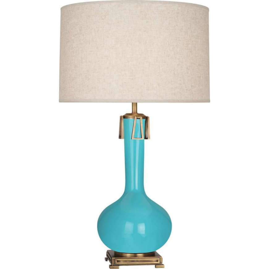 Picture of EGG BLUE ATHENA TABLE LAMP IN EGG BLUE GLAZED CERAMIC WITH AGED BRASS ACCENTS EB992