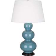 Picture of STEEL BLUE TRIPLE GOURD TABLE LAMP IN STEEL BLUE GLAZED CERAMIC WITH DEEP PATINA BRONZE FINISHED ACCENTS OB41X