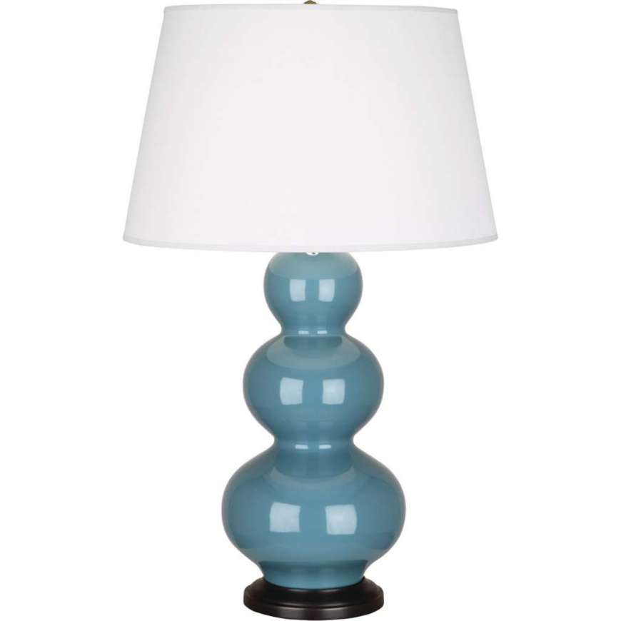 Picture of STEEL BLUE TRIPLE GOURD TABLE LAMP IN STEEL BLUE GLAZED CERAMIC WITH DEEP PATINA BRONZE FINISHED ACCENTS OB41X