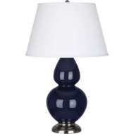 Picture of MIDNIGHT DOUBLE GOURD TABLE LAMP IN MIDNIGHT BLUE GLAZED CERAMIC WITH ANTIQUE SILVER FINISHED ACCENTS MB22X