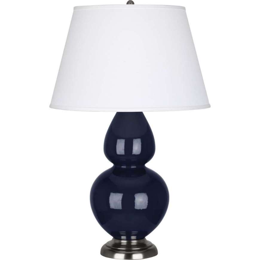 Picture of MIDNIGHT DOUBLE GOURD TABLE LAMP IN MIDNIGHT BLUE GLAZED CERAMIC WITH ANTIQUE SILVER FINISHED ACCENTS MB22X