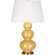 Picture of SUNSET TRIPLE GOURD TABLE LAMP IN SUNSET YELLOW GLAZED CERAMIC WITH ANTIQUE BRASS FINISHED ACCENTS SU40X