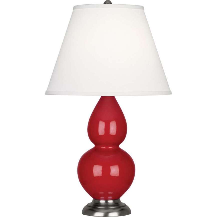 Picture of RUBY RED SMALL DOUBLE GOURD ACCENT LAMP IN RUBY RED GLAZED CERAMIC WITH ANTIQUE SILVER FINISHED ACCENTS RR12X