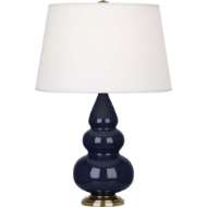 Picture of MIDNIGHT SMALL TRIPLE GOURD ACCENT LAMP IN MIDNIGHT BLUE GLAZED CERAMIC WITH ANTIQUE BRASS FINISHED ACCENTS MB30X