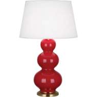 Picture of RUBY RED TRIPLE GOURD TABLE LAMP IN RUBY RED GLAZED CERAMIC WITH ANTIQUE BRASS FINISHED ACCENTS RR40X