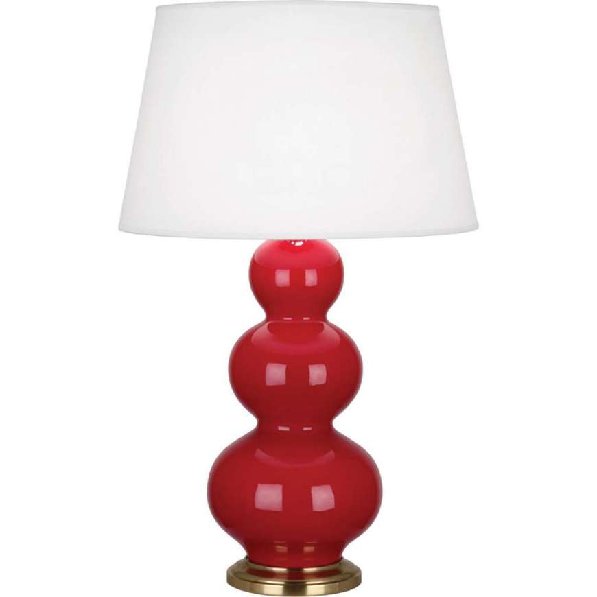 Picture of RUBY RED TRIPLE GOURD TABLE LAMP IN RUBY RED GLAZED CERAMIC WITH ANTIQUE BRASS FINISHED ACCENTS RR40X