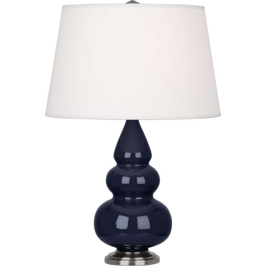 Picture of MIDNIGHT SMALL TRIPLE GOURD ACCENT LAMP IN MIDNIGHT BLUE GLAZED CERAMIC WITH ANTIQUE SILVER FINISHED ACCENTS MB32X