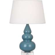 Picture of STEEL BLUE SMALL TRIPLE GOURD ACCENT LAMP IN STEEL BLUE GLAZED CERAMIC WITH LUCITE BASE OB33X