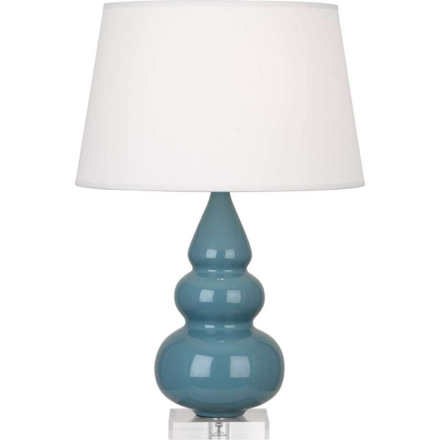 Picture of STEEL BLUE SMALL TRIPLE GOURD ACCENT LAMP IN STEEL BLUE GLAZED CERAMIC WITH LUCITE BASE OB33X