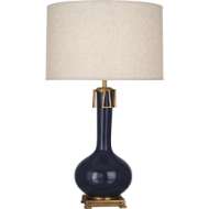 Picture of MIDNIGHT ATHENA TABLE LAMP IN MIDNIGHT BLUE GLAZED CERAMIC WITH AGED BRASS ACCENTS MB992