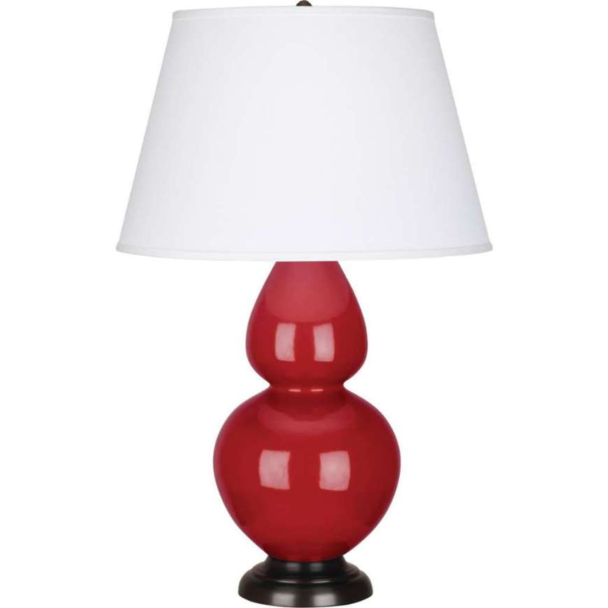 Picture of RUBY RED DOUBLE GOURD TABLE LAMP IN RUBY RED GLAZED CERAMIC WITH DEEP PATINA BRONZE FINISHED ACCENTS RR21X