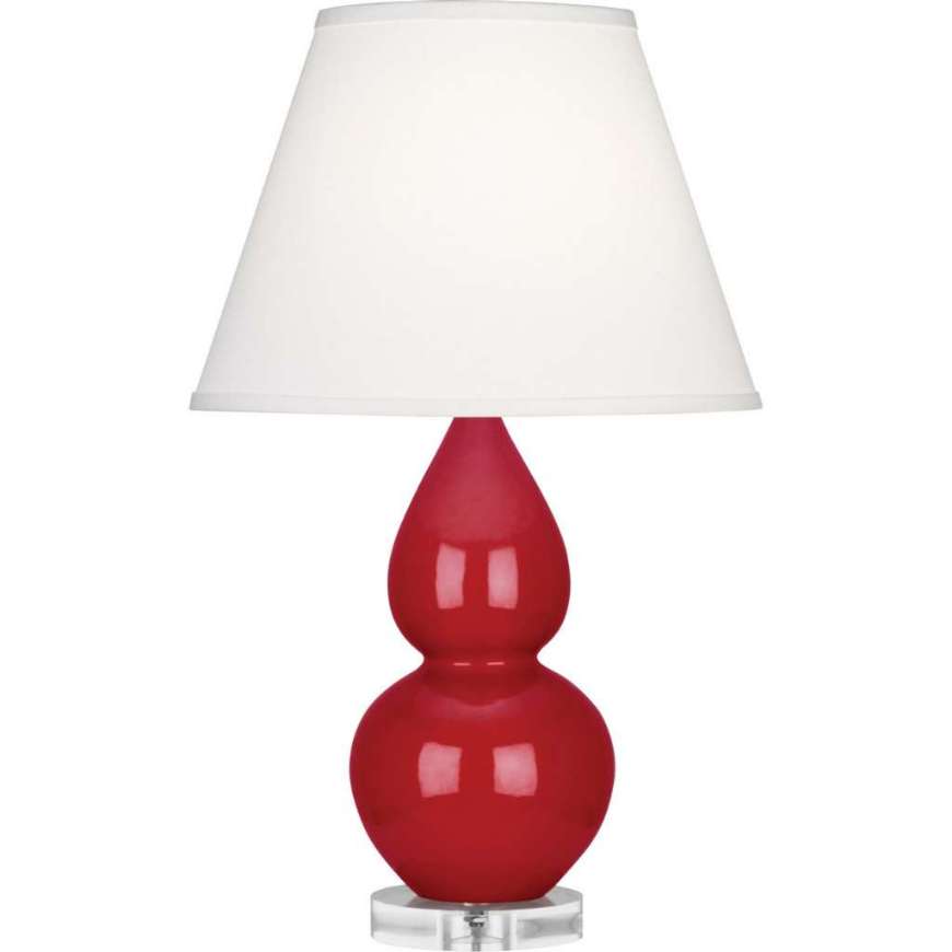 Picture of RUBY RED SMALL DOUBLE GOURD ACCENT LAMP IN RUBY RED GLAZED CERAMIC WITH LUCITE BASE RR13X