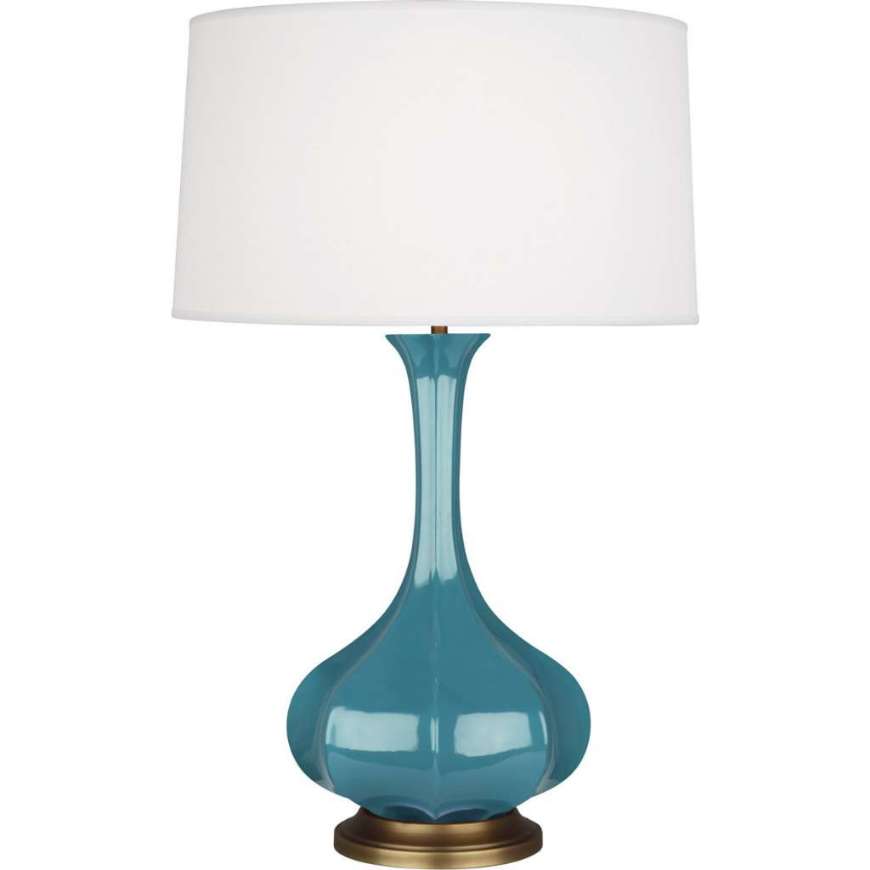 Picture of STEEL BLUE PIKE TABLE LAMP IN STEEL BLUE GLAZED CERAMIC WITH AGED BRASS ACCENTS OB994