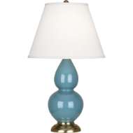 Picture of STEEL BLUE SMALL DOUBLE GOURD ACCENT LAMP IN STEEL BLUE GLAZED CERAMIC WITH ANTIQUE BRASS FINISHED ACCENTS OB10X