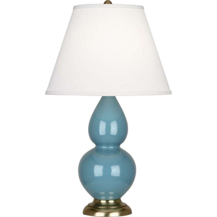 Picture of STEEL BLUE SMALL DOUBLE GOURD ACCENT LAMP IN STEEL BLUE GLAZED CERAMIC WITH ANTIQUE BRASS FINISHED ACCENTS OB10X