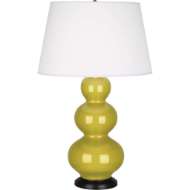 Picture of CITRON TRIPLE GOURD TABLE LAMP IN CITRON GLAZED CERAMIC WITH DEEP PATINA BRONZE FINISHED ACCENTS CI41X