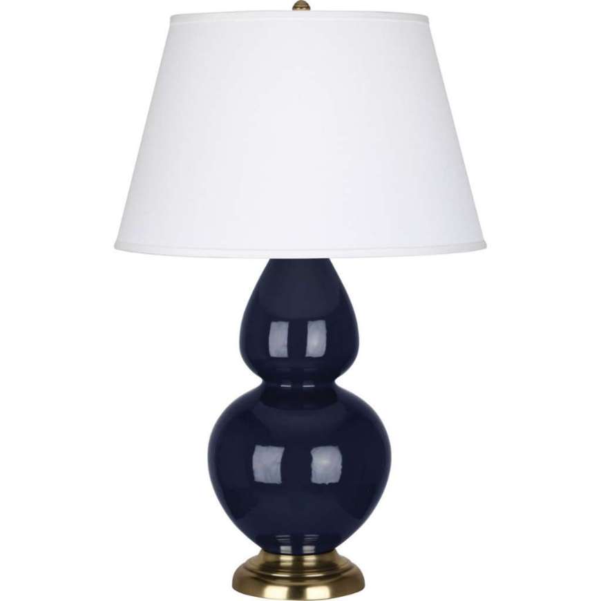 Picture of MIDNIGHT DOUBLE GOURD TABLE LAMP IN MIDNIGHT BLUE GLAZED CERAMIC WITH ANTIQUE BRASS FINISHED ACCENTS MB20X