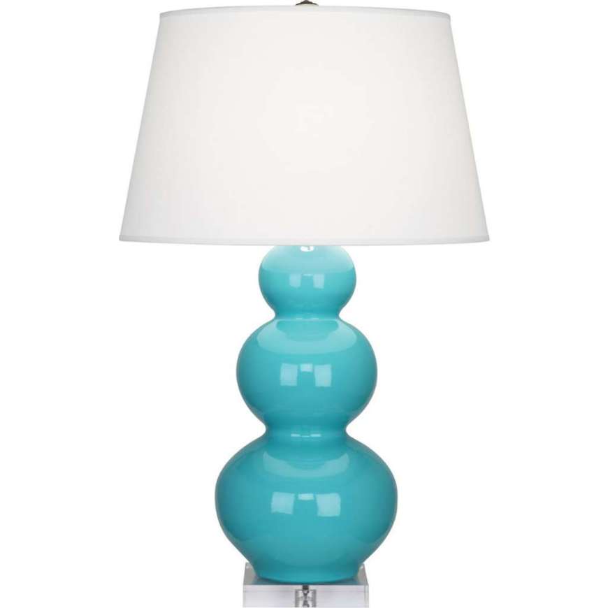 Picture of EGG BLUE TRIPLE GOURD TABLE LAMP IN EGG BLUE GLAZED CERAMIC WITH LUCITE BASE A362X