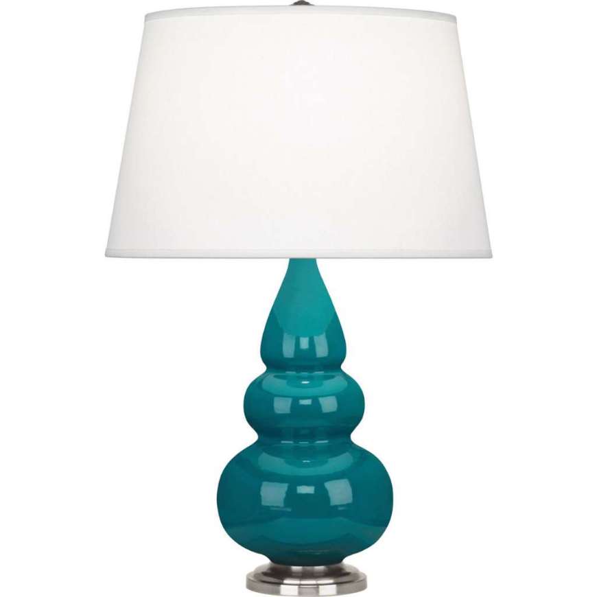 Picture of PEACOCK SMALL TRIPLE GOURD ACCENT LAMP IN PEACOCK GLAZED CERAMIC WITH ANTIQUE SILVER FINISHED ACCENTS 293X