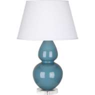 Picture of STEEL BLUE DOUBLE GOURD TABLE LAMP IN STEEL BLUE GLAZED CERAMIC WITH LUCITE BASE OB23X