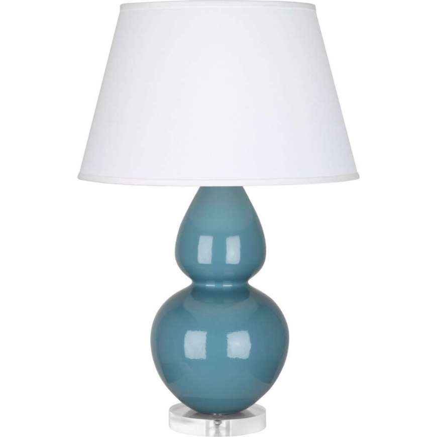 Picture of STEEL BLUE DOUBLE GOURD TABLE LAMP IN STEEL BLUE GLAZED CERAMIC WITH LUCITE BASE OB23X