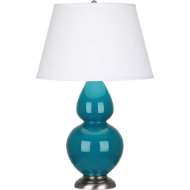 Picture of PEACOCK DOUBLE GOURD TABLE LAMP IN PEACOCK GLAZED CERAMIC WITH ANTIQUE SILVER FINISHED ACCENTS 1753X