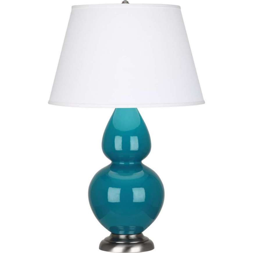 Picture of PEACOCK DOUBLE GOURD TABLE LAMP IN PEACOCK GLAZED CERAMIC WITH ANTIQUE SILVER FINISHED ACCENTS 1753X