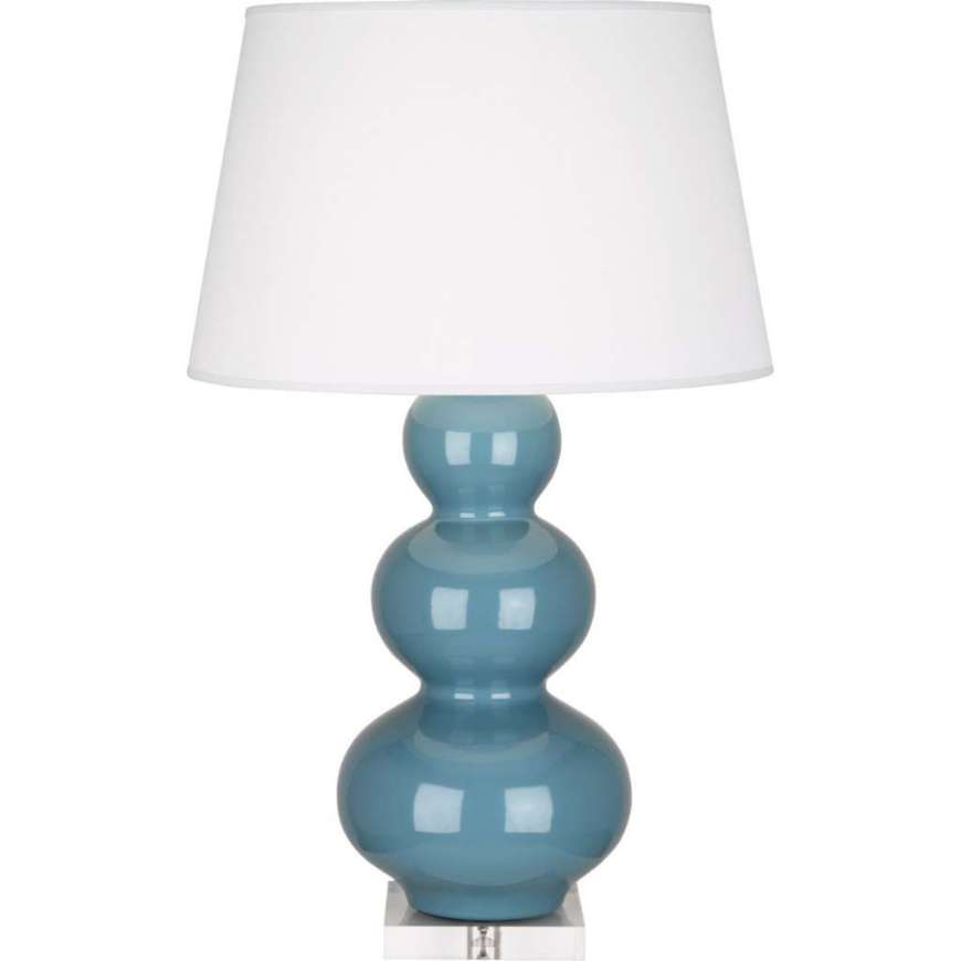 Picture of STEEL BLUE TRIPLE GOURD TABLE LAMP IN STEEL BLUE GLAZED CERAMIC WITH LUCITE BASE OB43X