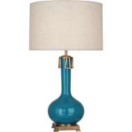 Picture of PEACOCK ATHENA TABLE LAMP IN PEACOCK GLAZED CERAMIC WITH AGED BRASS ACCENTS PC992