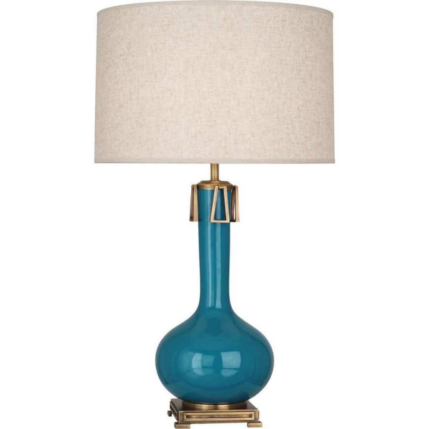 Picture of PEACOCK ATHENA TABLE LAMP IN PEACOCK GLAZED CERAMIC WITH AGED BRASS ACCENTS PC992