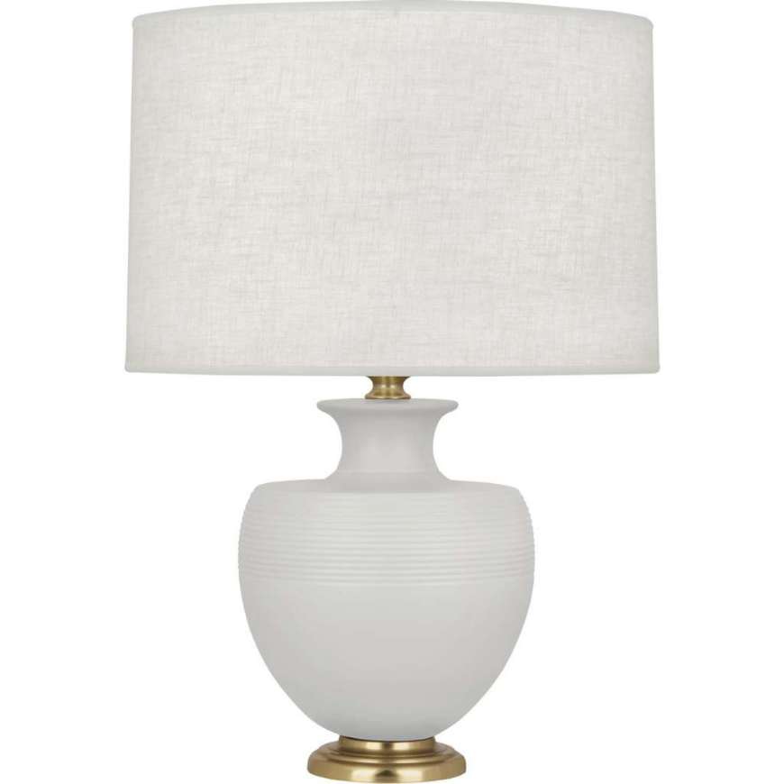 Picture of MATTE DOVE MICHAEL BERMAN ATLAS TABLE LAMP IN MATTE DOVE GLAZED CERAMIC WITH MODERN BRASS ACCENTS MDV21