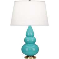 Picture of EGG BLUE SMALL TRIPLE GOURD ACCENT LAMP IN EGG BLUE GLAZED CERAMIC WITH ANTIQUE NATURAL BRASS FINISHED ACCENTS 252X