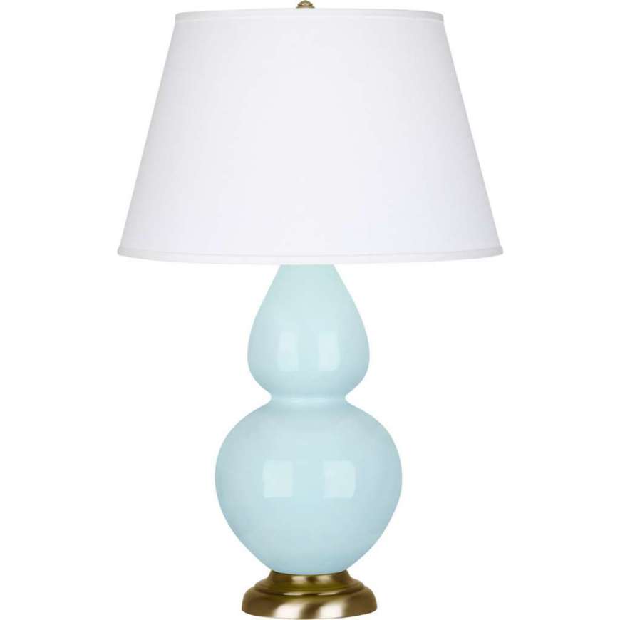 Picture of BABY BLUE DOUBLE GOURD TABLE LAMP IN BABY BLUE GLAZED CERAMIC WITH ANTIQUE NATURAL BRASS FINISHED ACCENTS 1666X