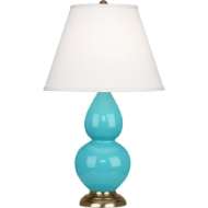 Picture of EGG BLUE SMALL DOUBLE GOURD ACCENT LAMP IN EGG BLUE GLAZED CERAMIC ANTIQUE BRASS FINISHED ACCENTS 1760X