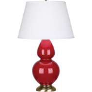 Picture of RUBY RED DOUBLE GOURD TABLE LAMP IN RUBY RED GLAZED CERAMIC WITH ANTIQUE BRASS FINISHED ACCENTS RR20X