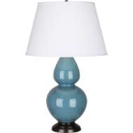 Picture of STEEL BLUE DOUBLE GOURD TABLE LAMP IN STEEL BLUE GLAZED CERAMIC WITH DEEP PATINA BRONZE FINISHED ACCENTS OB21X