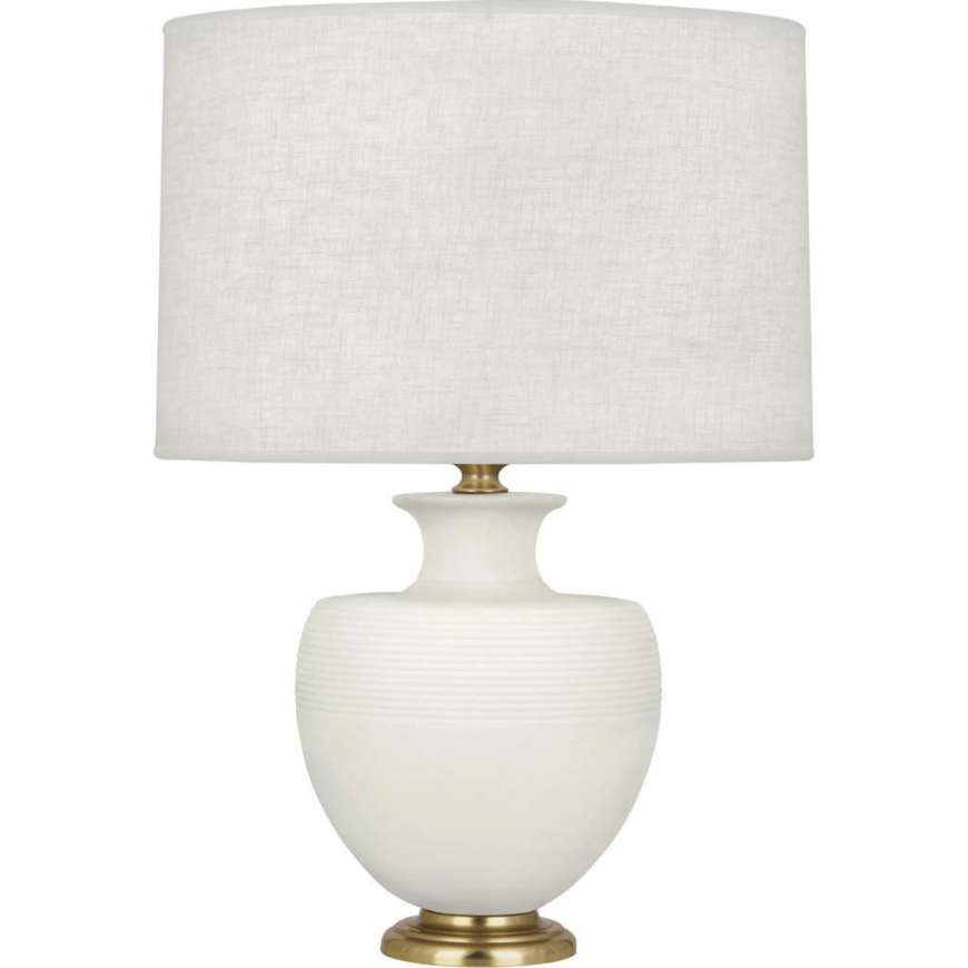 Picture of MATTE LILY MICHAEL BERMAN ATLAS TABLE LAMP IN MATTE LILY GLAZED CERAMIC WITH MODERN BRASS ACCENTS MLY21