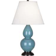 Picture of STEEL BLUE SMALL DOUBLE GOURD ACCENT LAMP IN STEEL BLUE GLAZED CERAMIC WITH DEEP PATINA BRONZE FINISHED ACCENTS OB11X