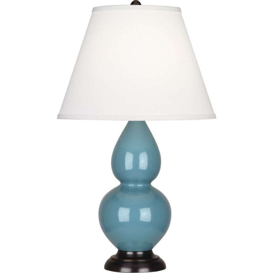 Picture of STEEL BLUE SMALL DOUBLE GOURD ACCENT LAMP IN STEEL BLUE GLAZED CERAMIC WITH DEEP PATINA BRONZE FINISHED ACCENTS OB11X