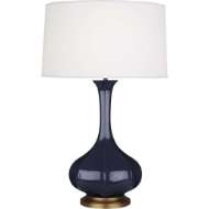 Picture of MIDNIGHT PIKE TABLE LAMP IN MIDNIGHT BLUE GLAZED CERAMIC WITH AGED BRASS ACCENTS MB994