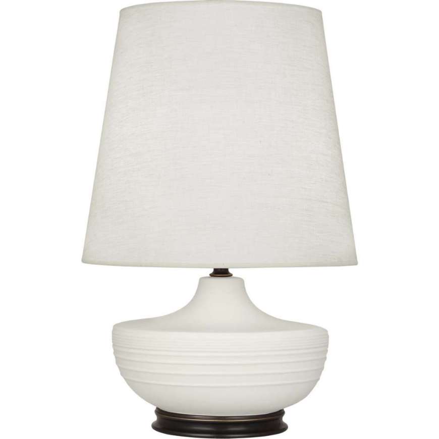 Picture of MATTE LILY MICHAEL BERMAN NOLAN TABLE LAMP IN MATTE LILY GLAZED CERAMIC WITH DEEP PATINA BRONZE ACCENTS MLY25