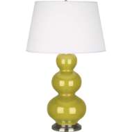 Picture of CITRON TRIPLE GOURD TABLE LAMP IN CITRON GLAZED CERAMIC WITH ANTIQUE SILVER FINISHED ACCENTS CI42X